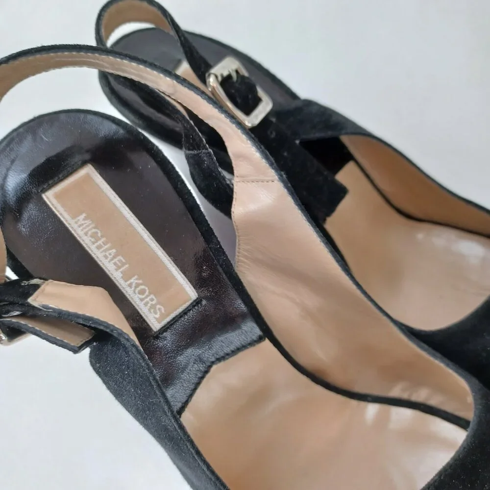 Michael Kors Black Suede Wedge Womens US 7.5 M Heels Retro Look Made‎ In Italy